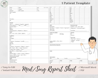 Detailed MedSurg 1 Patient Nurse Brain Report Sheet, Microsoft Word, PDF