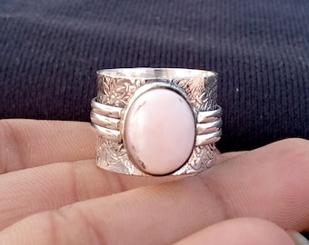 ハンドメイドのピンクオパールスターリングシルバーリング：記念日の