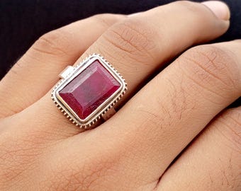 925 Sterling Silver Ring: Handmade Ruby Statement Ring