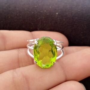 Solid 925 Sterling Silver Ring, Handmade Ring, Peridot Gemstone Ring, Statement Ring, Anxiety Ring, Popular Ring, Anxiety Ring, Boho Ring