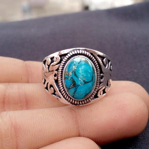 Blå koppar turkos sterlingsilver herrring i statement-stil