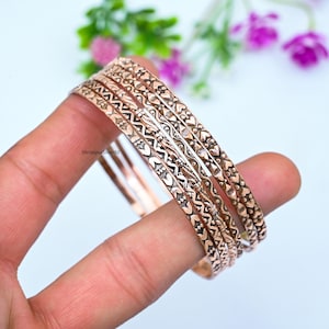 Set of 6 Honeymoon Bangle, Handmade Bangle, Solid Copper Bangle, Stacking Copper Bangle, Gift for Wife Bracelet, Minimalist Copper Bracelet,