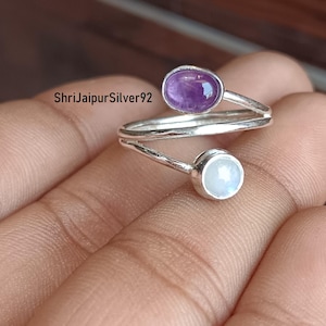 Moonstone & Amethyst Ring: Handmade Sterling Silver Statement Ring