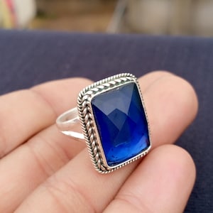 Handmade Blue Sapphire Sterling Silver Statement Ring: Anxiety Jewelry