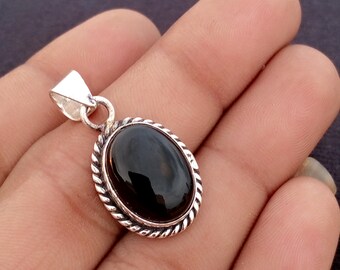 Black Onyx Oval Pendant: Handmade Sterling Silver Necklace