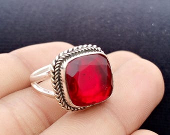 Handmade Garnet Ring: 925 Sterling Silver Statement Ring