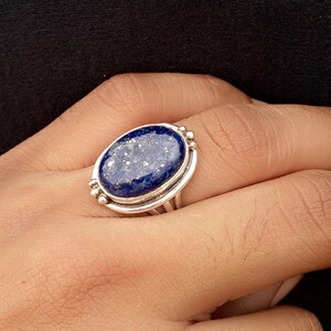 Lapis Lazuli Statement Ring: Handmade 925 Sterling Silver Bohemian Jewelry
