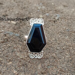 Popular Gift Ring, Black Onyx Gemstone Ring, Handmade Jewelry Ring, Coffin Ring, Anxiety Ring, Statement Ring, 925 Sterling Sliver Ring,