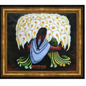 Diego Rivera Flower Seller 26&#39;&#39;x30&#39;&#39; Hand-painted Oil Replica Dining Room Wall Art, Living Room & Kitchen Wall Decor