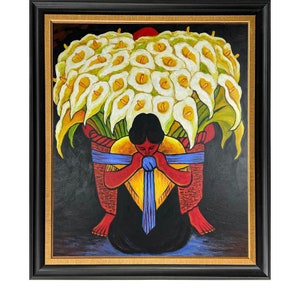 Diego Rivera Flower Vendor 26&#39;&#39;x30&#39;&#39; Hand-painted Oil Replica Dining Room Wall Art, Living Room & Kitchen Wall Decor
