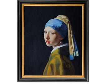Vermeer Girl with a Pearl Earring  20''x24'', Hand-painted Oil Replica Living Room Wall Art Kitchen Wall Decor Bedroom Framed Art