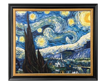 Van Gogh Starry Night  20''x24'', Hand-painted Oil Painting Reproduction with Verona Pewter Frame, Living Room, Kitchen & Bedroom Wall Decor