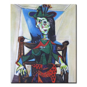 Pablo Picasso Dora Maar Au Chat 26x30 Hand-Painted Oil Painting Replica Large Dinning Room Wall Art,Bed Room Wall Decor,Kitchen Framed Art No Outer Frame