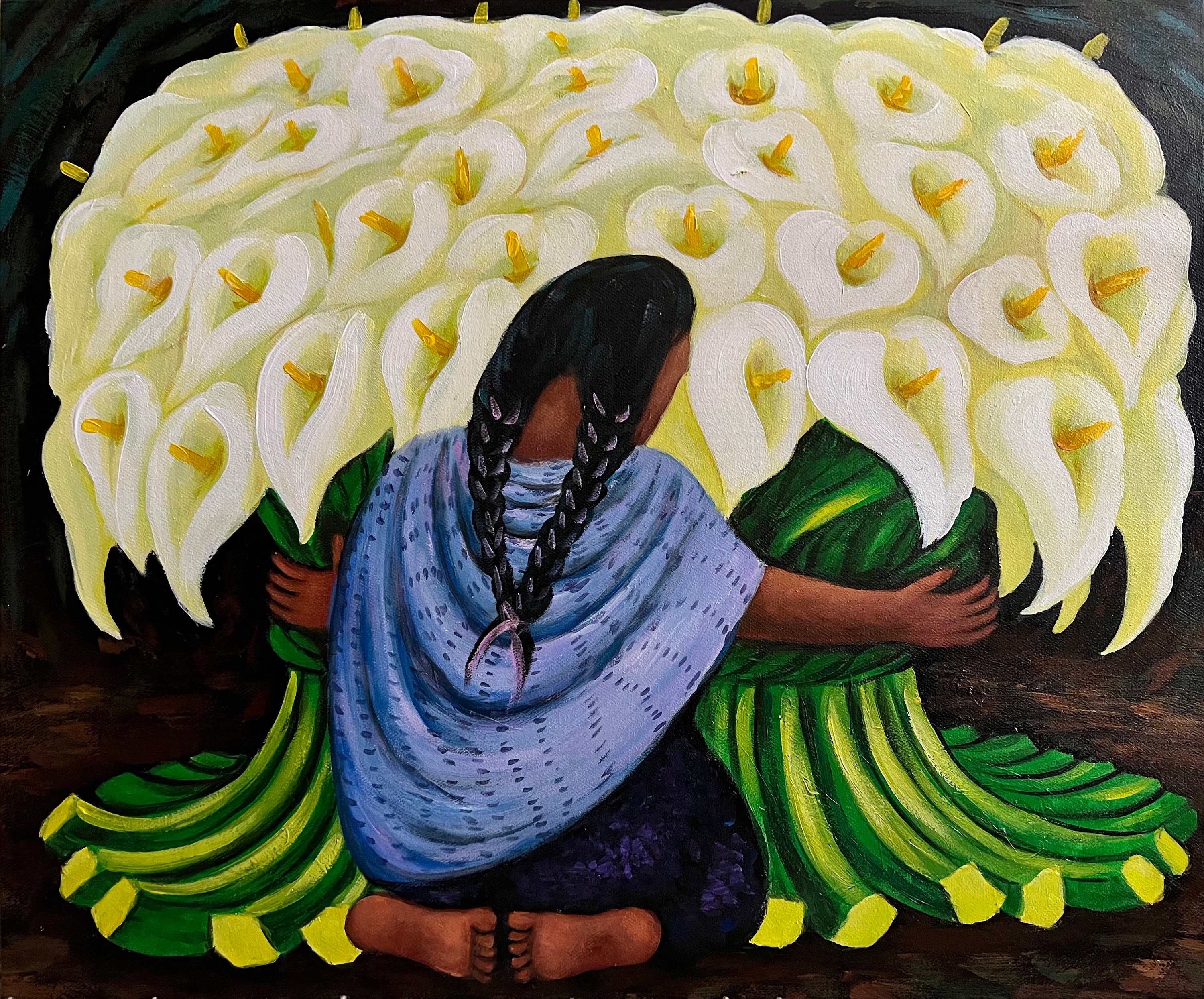 Diego Rivera Flower Seller Hand-painted Oil Replica, Framed Wall