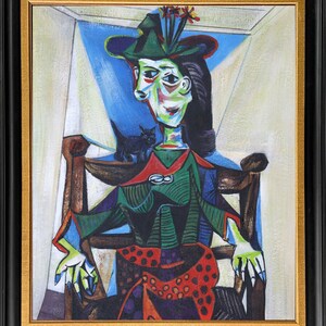 Pablo Picasso Dora Maar Au Chat 26x30 Hand-Painted Oil Painting Replica Large Dinning Room Wall Art,Bed Room Wall Decor,Kitchen Framed Art Black-Gold Frame