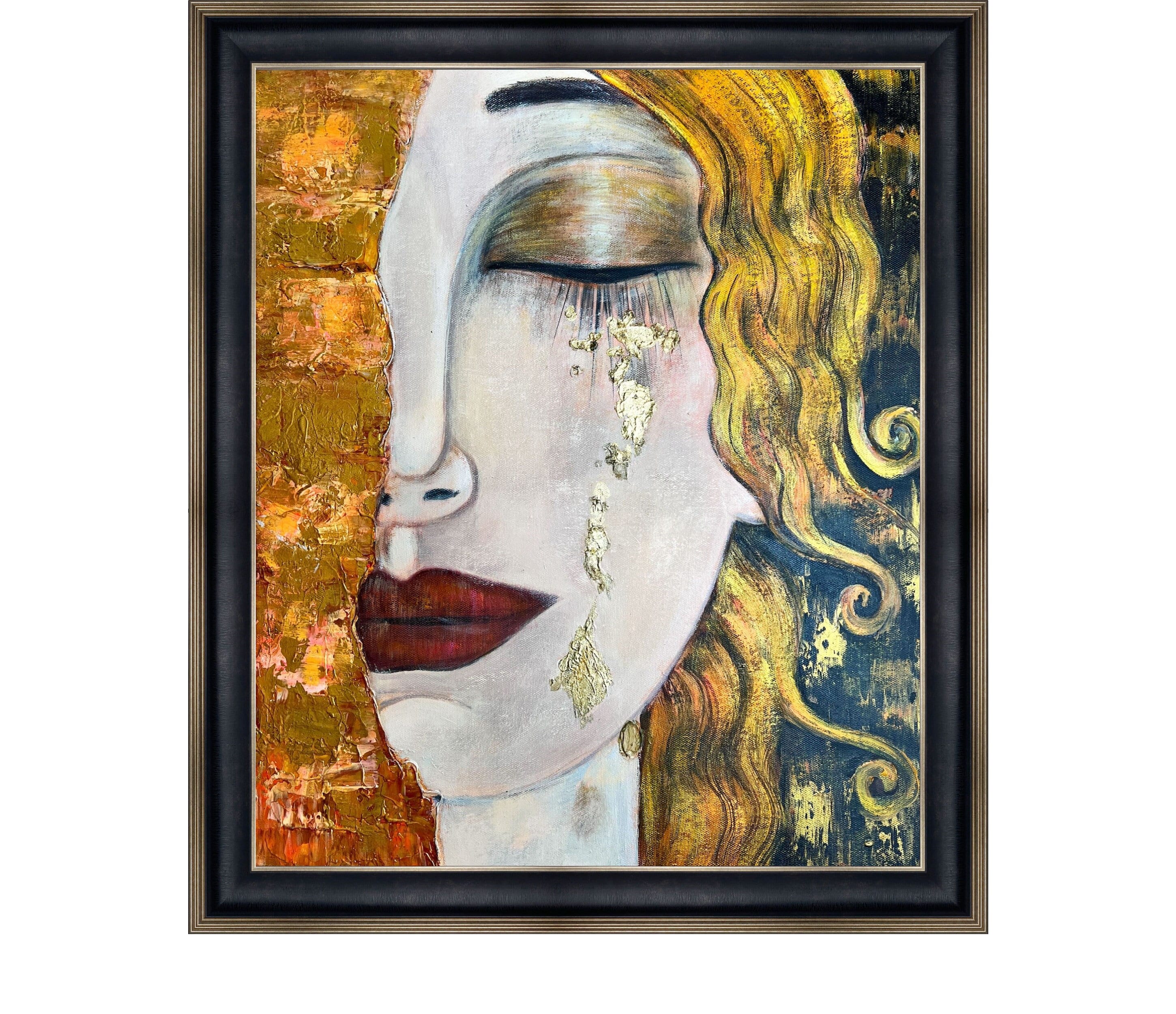 Gustav Klimt Tears of Gold 26''x30'', Hand-painted Oil Painting Replica Dining Room Wall Art Bed Room Wall Decor Kitchen Wall Art.