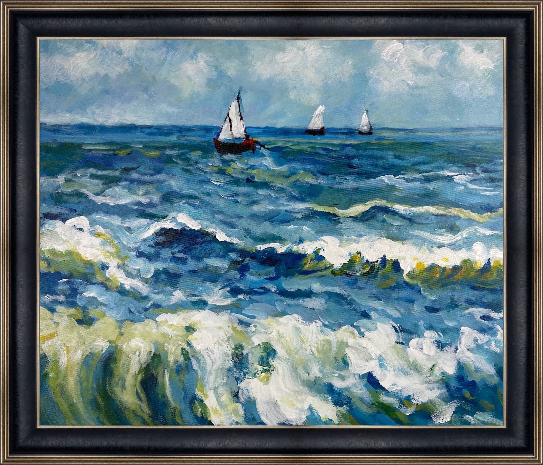 Canvas Print Home Decor Wall Art Van Gogh Painting Sailing Boat Green Seascape