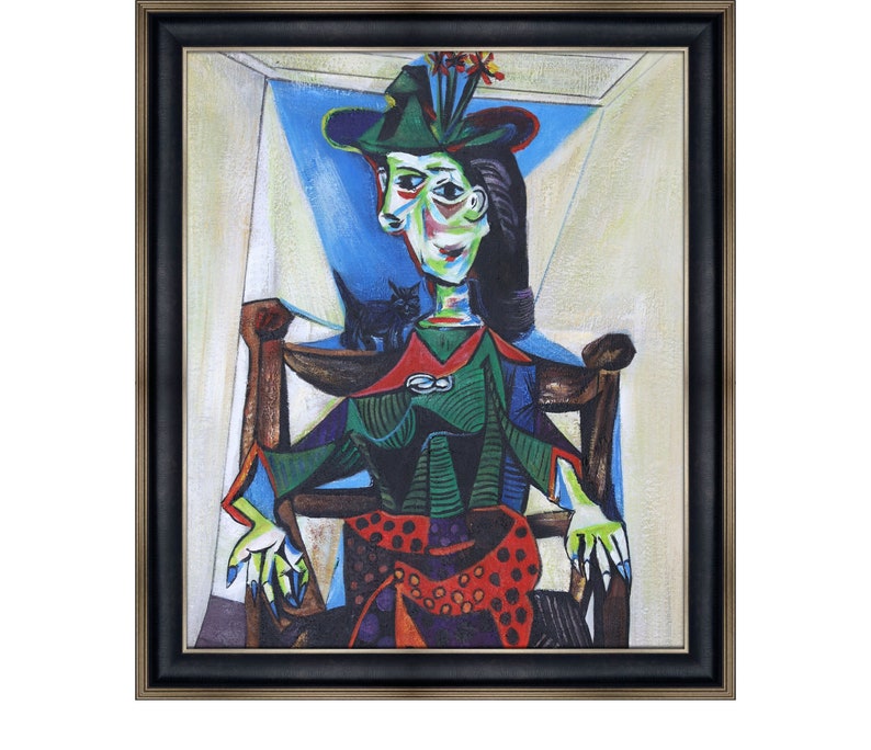 Pablo Picasso Dora Maar Au Chat 26x30 Hand-Painted Oil Painting Replica Large Dinning Room Wall Art,Bed Room Wall Decor,Kitchen Framed Art image 1
