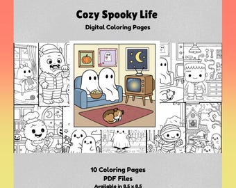 Cozy Spooky Life Printable Pages for Kids & Adults| Digital Download| 10 PDF Pages