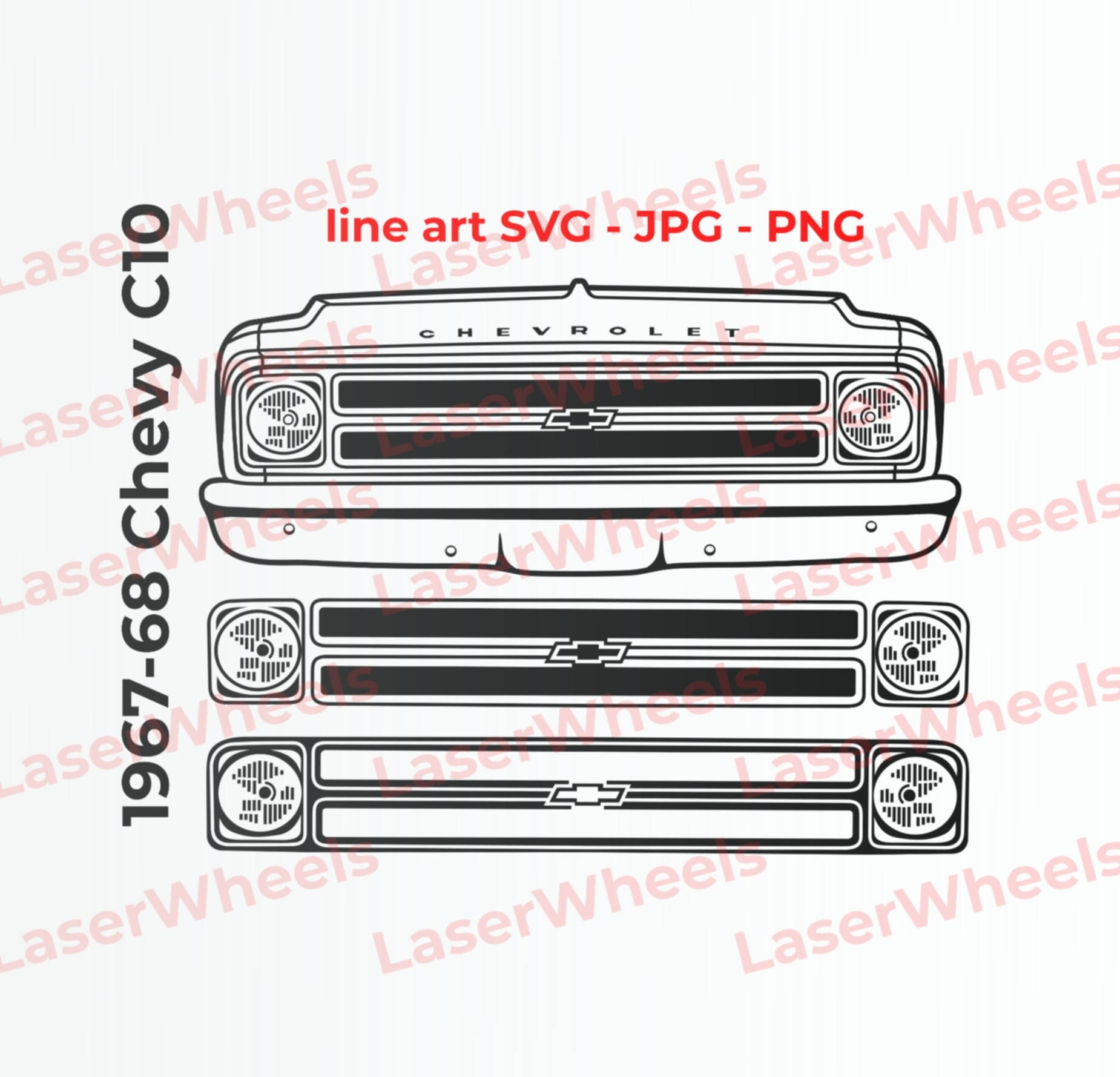 Chevy 1967-68 C10 Frontend - SVG Vector Line Art for Engraving T-shirts ...