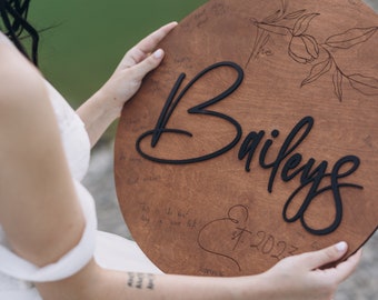 Custom Wood Wedding Guest Book Sign: Rustic Personalized Names