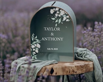 Personalized Wedding Card Box: Floral Acrylic Glass, Modern Money Box