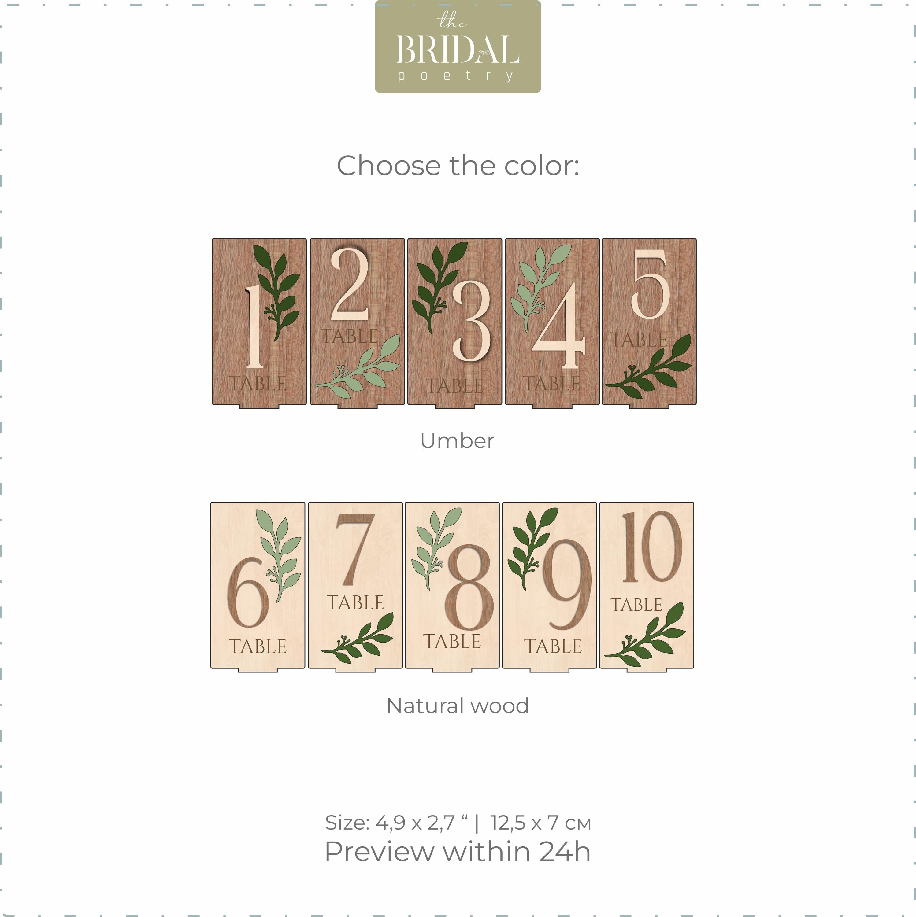 Boho Wedding Table Numbers With Stands: Wood With Leaf Detail ...