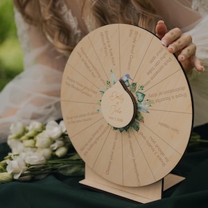 Spin the Wheel Wedding Game, Wooden Spinning Wheel Circle Sign with Custom Text, Personalized Party Activity Game for Guests, Prize Wheel