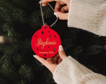 Custom Christmas Ornament 2024, Engagement Ornament, Baby&#39;s First Christmas Bauble, Personalized Xmas Gift, Married Ornament