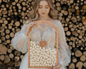 Alternative au livre d'or de mariage rustique : boîte de rangement coeurs en bois