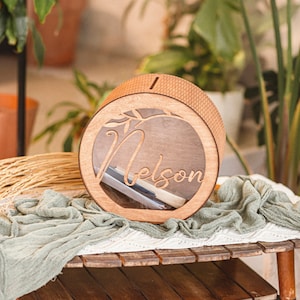Caixa de cartão de casamento personalizada: lembrança de madeira e acrílico, presente de noivado personalizado para casal