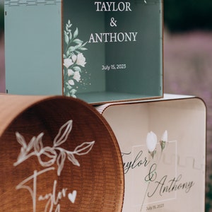 Wedding Card Box with Slot, Boho Wedding Decor, Acrylic Glass Card Box with Floral Print, Custom Box for Wishes, Modern Wedding Money Box image 10