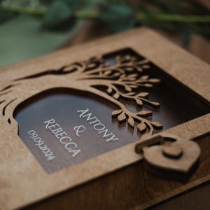Personalized Wedding Memory Book, Wooden Keepsake Box with Lid and Lock, Custom Engagement Gift for Couple, Unique Parents&#39; Anniversary Gift