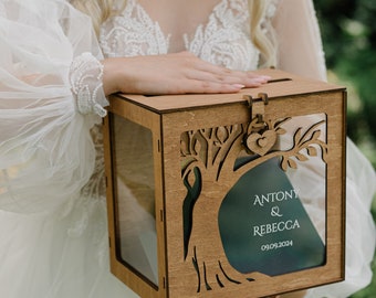Personalized Wedding Card Box, Bridal Shower Gift for Bride, Family Tree Ornament Box, Unique Gift for Couple, Engagement Card Box