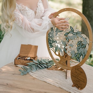 Letrero para libro de visitas de boda con árbol genealógico, regalo de boda personalizado para pareja, decoración de boda con vegetación, registro en el libro de visitas para reunión familiar
