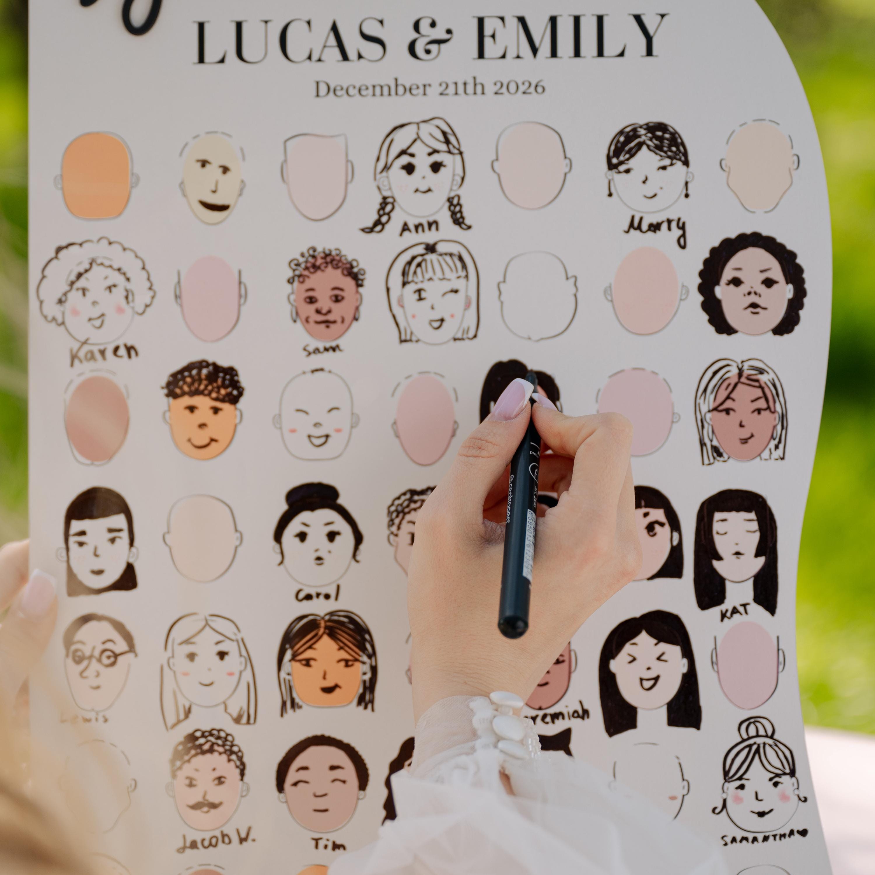 Alternative Wedding Guest Book with Guest Faces, Funny Wedding Activity, Drawing Faces Party Game, Custom Name Wedding Sign In for Guests