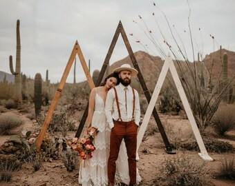 Wood Triangle Wedding Arbor: Mountain Ceremony Arch