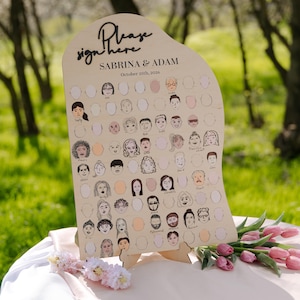 Alternative amusante au livre d'or avec des visages humains, panneau Dessine ton visage, panneau de mariage en bois, panneau autoportrait de livre d'or personnalisé