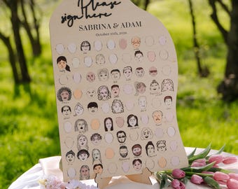 Funny Wedding Guest Book Alternative: Draw Your Face Wooden Sign