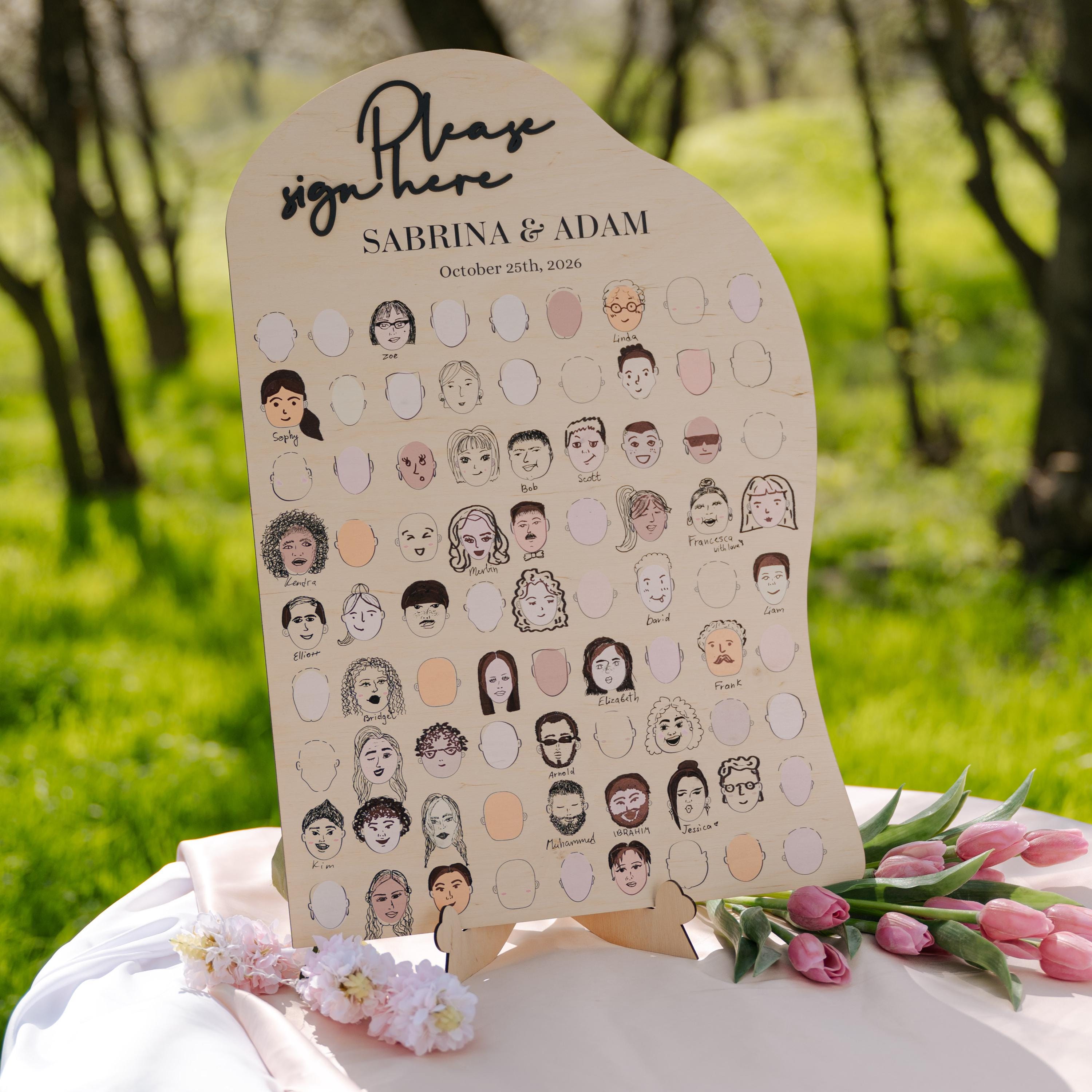 Funny Wedding Guest Book Alternative: Draw Your Face Wooden Sign