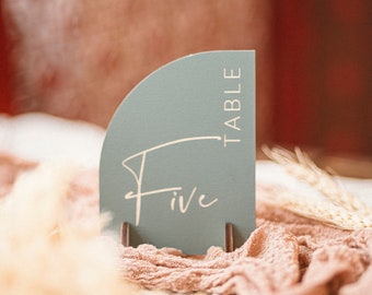 Modern Wood Table Numbers: Arched Boho Wedding Centerpiece