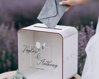 Custom Wedding Card Box with Slot, Acrylic Glass Card Box for Bridal Shower, Jar Container for Wedding Wishes, Personalized Money Box