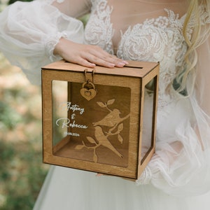 Caixa de cartão personalizada para casamento, decoração rústica de casamento com pássaros, presente personalizado para casal, caixa de memória para presente de inauguração, cofrinho
