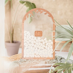 Alternativa al libro de visitas de la boda, signo de boda acrílico, signo de boda de bienvenida, caja de madera con corazones, decoración de boda rústica