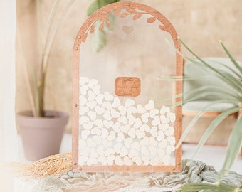 Wedding Guest Book Alternative, Acrylic Wedding Sign, Welcome Wedding Sign, Wooden Drop Box with Hearts, Rustic Wedding Decor