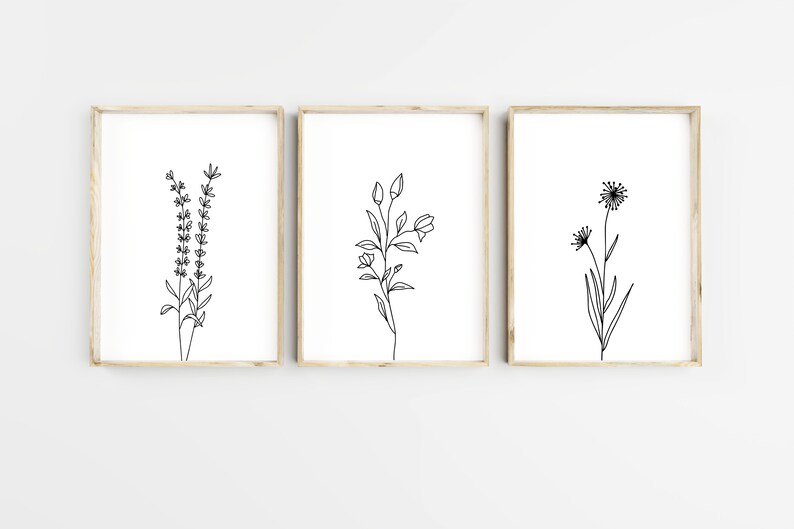 Set of 3 Botanical Line Art Prints Botanical Wall Art - Etsy
