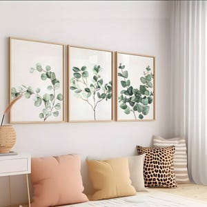 Set van 3 eucalyptusafdrukken, botanische muurkunst, groen afdrukbaar decor, housewarmingcadeau, plantenkunst voor slaapkamer