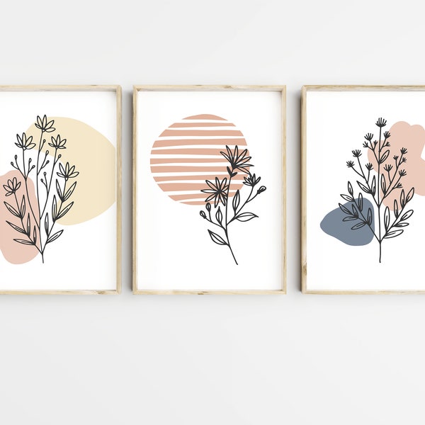 Set of 3 Botanical Wall Art | Abstract Print | Boho Print | Botanical Print | Flower Prints | Digital Print | Abstract Art | Print Set