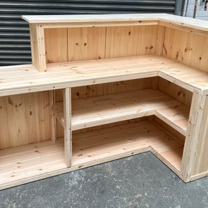 Wooden home bar, man cave, reception desk
