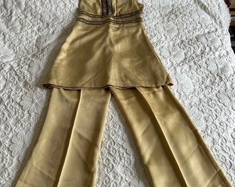 Epic Vintage 1970s QUAD gold tunic suit 2-piece with flare and metallic braid detail